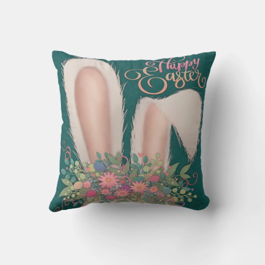 バニー耳かわいらしフローラハッピーイースター クッション (裏面)