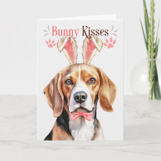 バニー耳の可愛いビーグル犬イースター シーズンカード (正面)