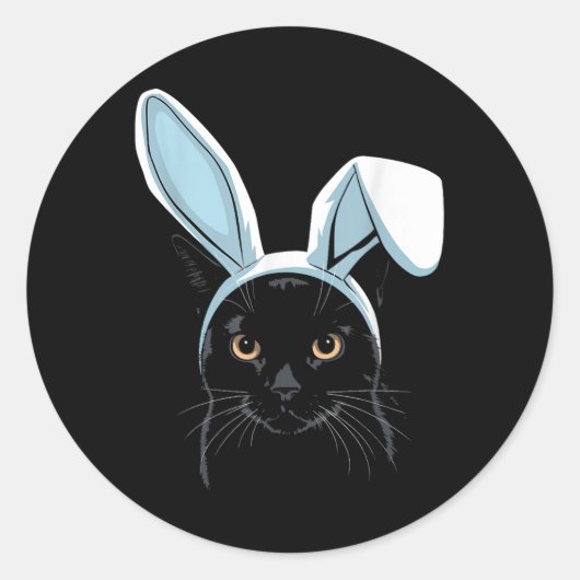 バニー耳の黒猫かわいいイースターボーイズ子供たちCa ラウンドシール (正面)