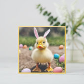 バニー耳を着た可愛いアヒルAIフォトイースター カード (スタンド正面)