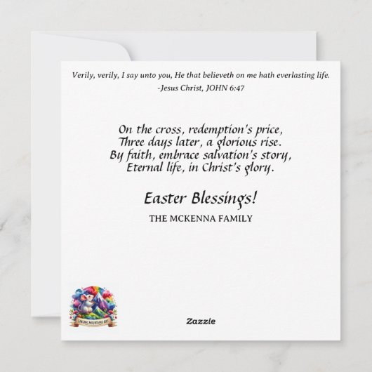 バニー蝶パステルウォーターカラーイースターティー シーズンカード (裏面)