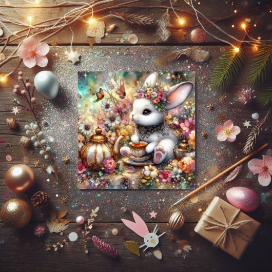 バニー蝶パステルウォーターカラーイースターティー シーズンカード