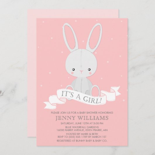 バニー詰まったラビットガールベビーシャワー招待状 招待状 (正面/裏面)
