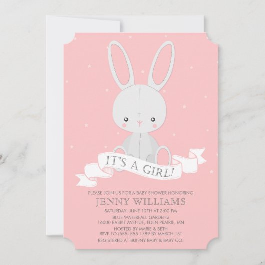 バニー詰まったラビットガールベビーシャワー招待状 招待状 (正面)