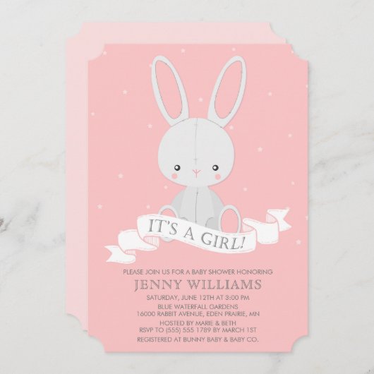 バニー詰まったラビットガールベビーシャワー招待状 招待状 (正面/裏面)