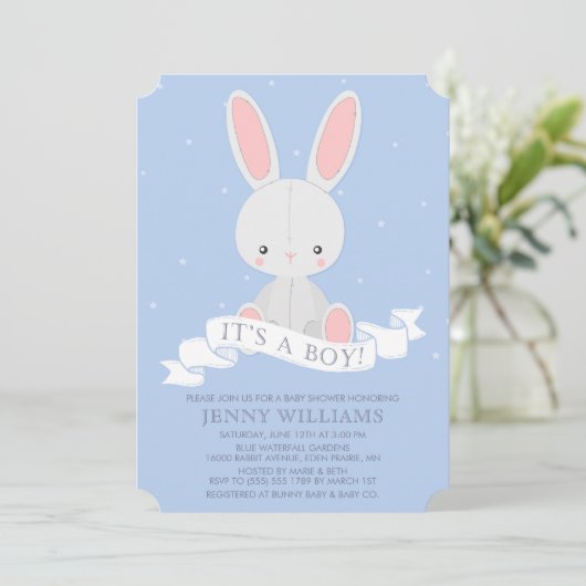 バニー詰まったラビットボーイ赤ちゃんシャワー招待状 招待状 (スタンド正面)