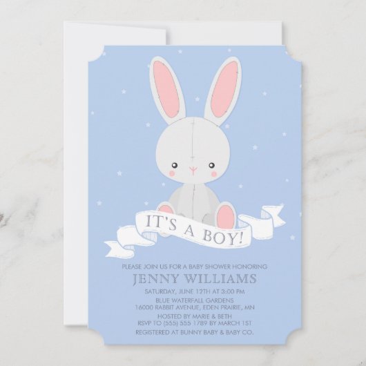 バニー詰まったラビットボーイ赤ちゃんシャワー招待状 招待状 (正面)