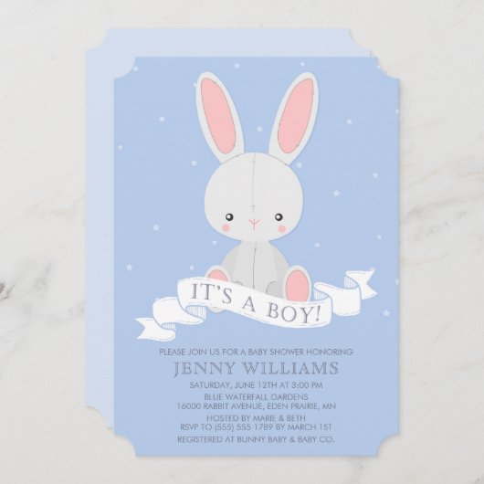 バニー詰まったラビットボーイ赤ちゃんシャワー招待状 招待状 (正面/裏面)