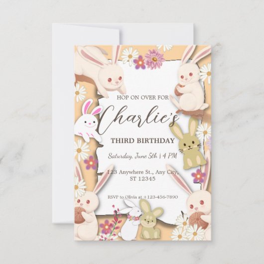 バニー誕生日による子どもの招待 招待状 (正面)