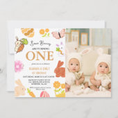 バニー誕生日イースターエッグツイン1st第1誕生日 招待状 (正面)