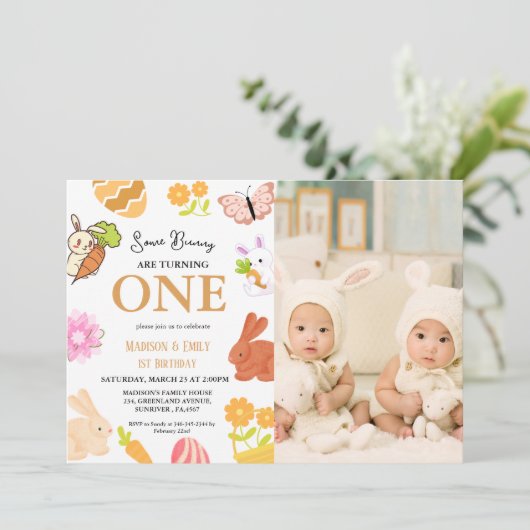 バニー誕生日イースターエッグツイン1st第1誕生日 招待状 (スタンド正面)