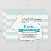 バニー誕生日イースターエッグ第1誕生日 招待状 (正面/裏面)