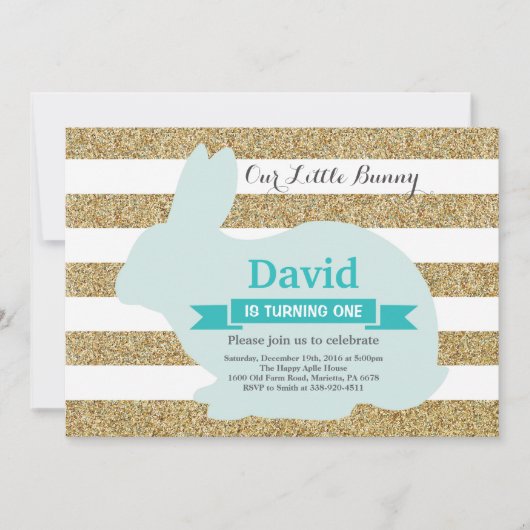 バニー誕生日イースターエッグ1st第1誕生日 招待状 (正面)