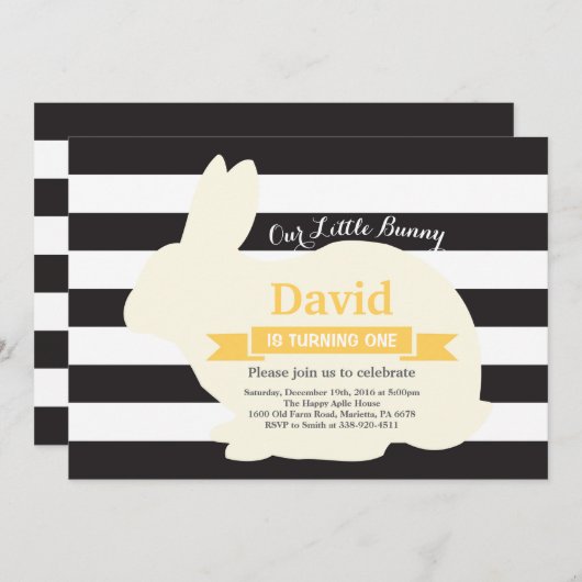 バニー誕生日イースターエッグ1st第1誕生日 招待状 (正面/裏面)