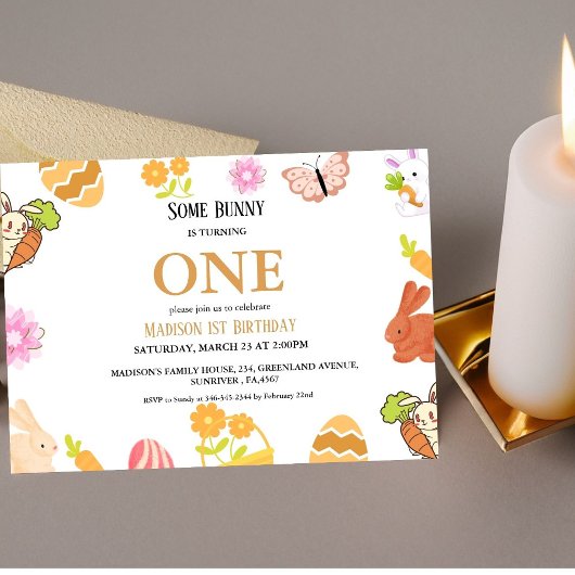 バニー誕生日イースターエッグ1st第1誕生日 招待状