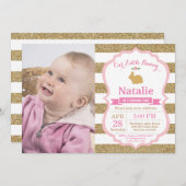 バニー誕生日ガールイースターエッグ第1誕生日 招待状 (正面/裏面)