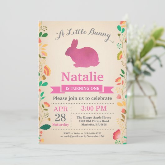 バニー誕生日ガールイースターエッグ第1誕生日 招待状 (スタンド正面)