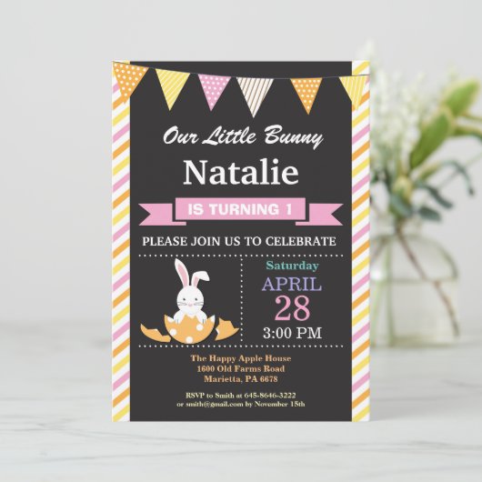 バニー誕生日ガールイースターエッグ誕生日 招待状 (スタンド正面)