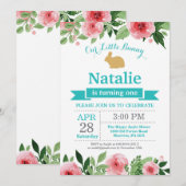 バニー誕生日ガールイースターエッグ1st最初の誕生日 招待状 (正面/裏面)