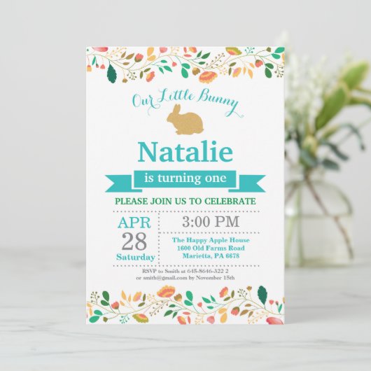 バニー誕生日ガールイースターエッグ1st最初の誕生日 招待状 (スタンド正面)
