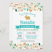 バニー誕生日ガールイースターエッグ1st最初の誕生日 招待状 (正面/裏面)