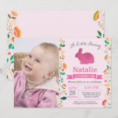 バニー誕生日ガールイースターエッグ1st最初の誕生日 招待状 (正面/裏面)