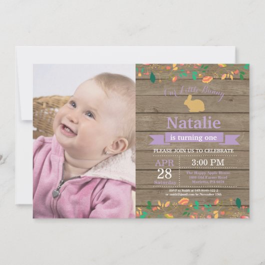 バニー誕生日ガールイースターエッグ1st最初の誕生日 招待状 (正面)
