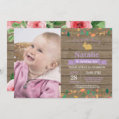 バニー誕生日ガールイースターエッグ1st最初の誕生日 招待状 (正面/裏面)