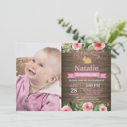 バニー誕生日ガールイースターエッグ1st最初の誕生日 招待状 (スタンド正面)