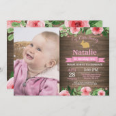 バニー誕生日ガールイースターエッグ1st最初の誕生日 招待状 (正面/裏面)