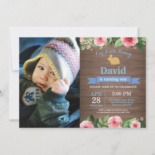 バニー誕生日ガールイースターエッグ1st最初の誕生日 招待状 (正面)