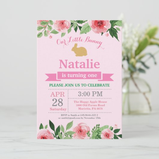 バニー誕生日ガールイースターエッグ1st最初の誕生日 招待状 (スタンド正面)