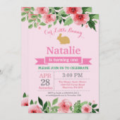 バニー誕生日ガールイースターエッグ1st最初の誕生日 招待状 (正面/裏面)