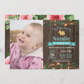 バニー誕生日ガールイースターエッグ1st最初の誕生日 招待状 (正面/裏面)