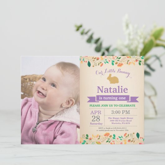 バニー誕生日ガールイースターエッグ1st最初の誕生日 招待状 (スタンド正面)