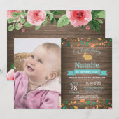 バニー誕生日ガールイースターエッグ1st最初の誕生日 招待状 (正面/裏面)