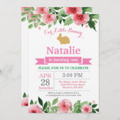 バニー誕生日ガールイースターエッグ1st最初の誕生日 招待状 (正面/裏面)