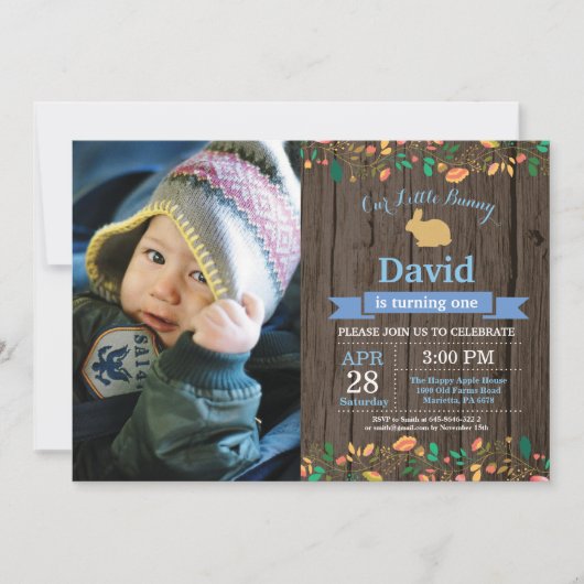 バニー誕生日ガールイースターエッグ1st最初の誕生日 招待状 (正面)