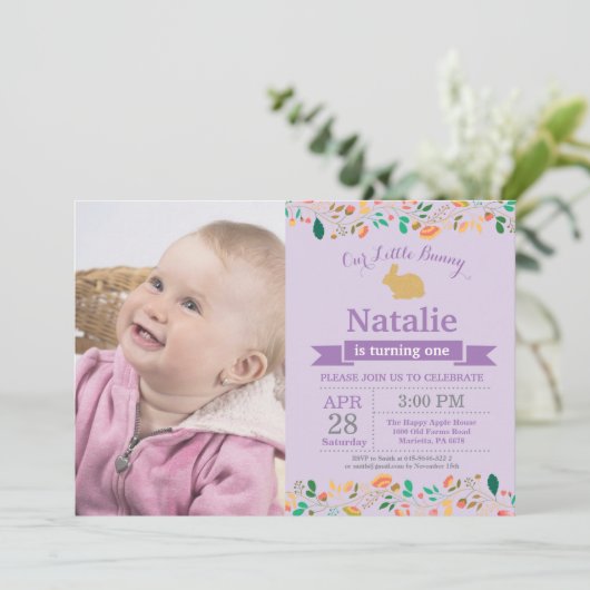 バニー誕生日ガールイースターエッグ1st最初の誕生日 招待状 (スタンド正面)