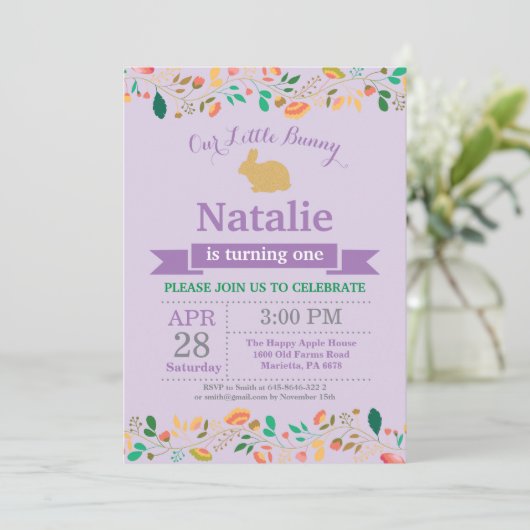 バニー誕生日ガールイースターエッグ1st最初の誕生日 招待状 (スタンド正面)