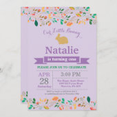 バニー誕生日ガールイースターエッグ1st最初の誕生日 招待状 (正面/裏面)