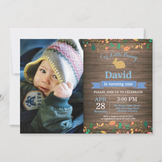 バニー誕生日ガールイースターエッグ1st最初の誕生日 招待状 (正面)