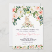 バニー誕生日ピンク美しいフローラ招待状, 招待状 (正面)