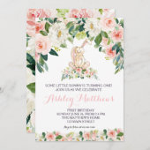 バニー誕生日ピンク美しいフローラ招待状, 招待状 (正面/裏面)