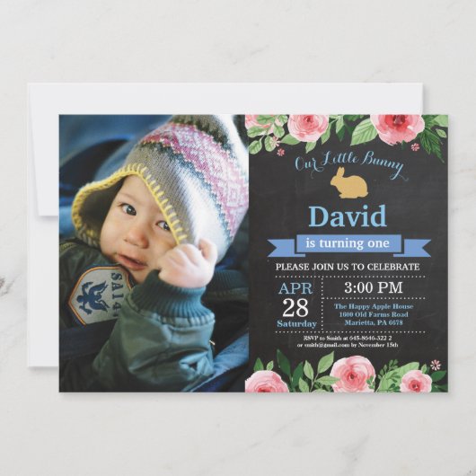バニー誕生日ボーイイースターエッグ第1誕生日 招待状 (正面)