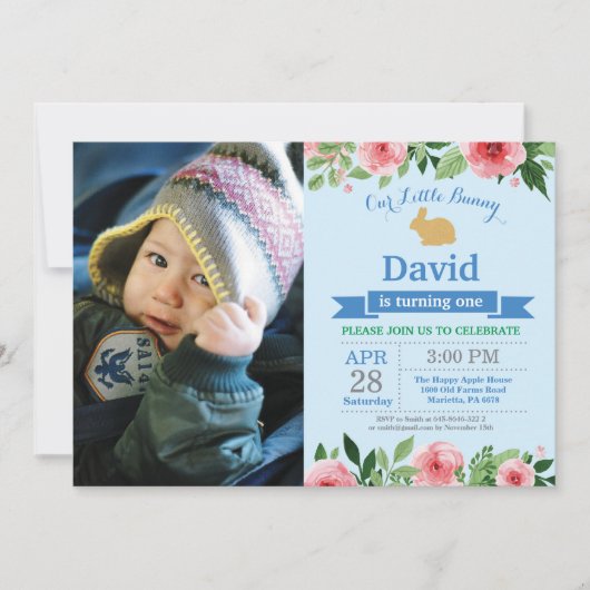 バニー誕生日ボーイイースターエッグ第1誕生日 招待状 (正面)