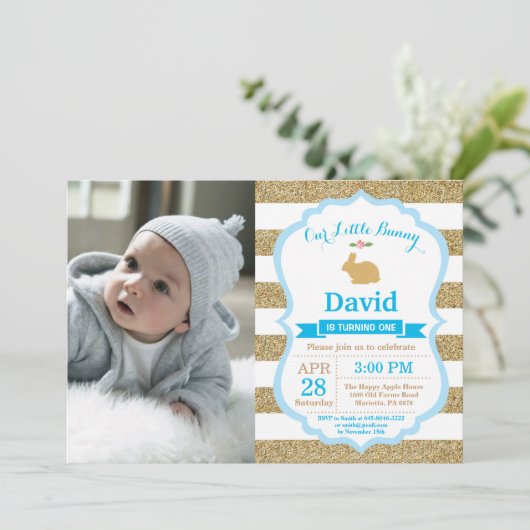 バニー誕生日ボーイイースターエッグ第1誕生日 招待状 (スタンド正面)