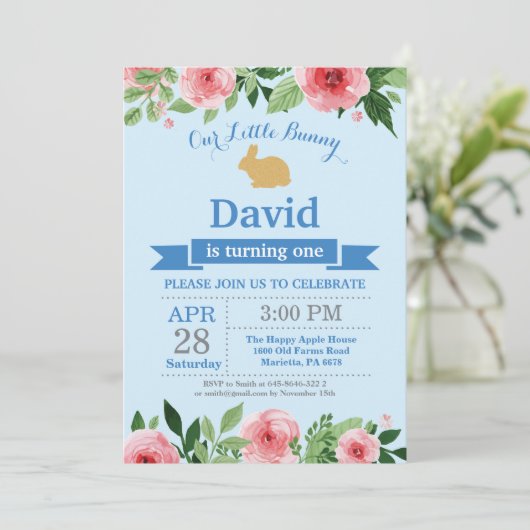 バニー誕生日ボーイイースターエッグ1st最初の誕生日 招待状 (スタンド正面)