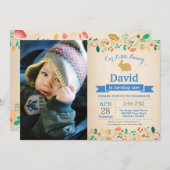 バニー誕生日ボーイイースターエッグ1st最初の誕生日 招待状 (正面/裏面)