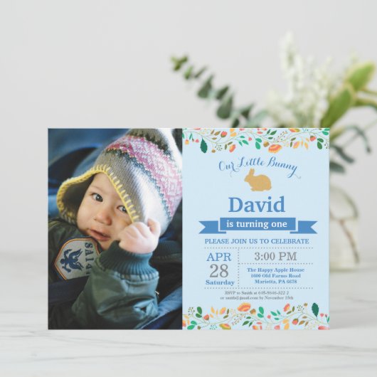 バニー誕生日ボーイイースターエッグ1st最初の誕生日 招待状 (スタンド正面)